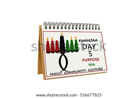 Kwanzaa Purpose (Nia) Day Five Calendar Kinara Candle Holder Family Community Culture isolated on white background