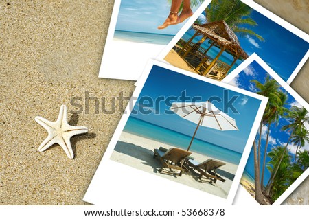 Tropic beach theme collage composed of few photos