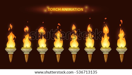 Cartoon torch animation. Fire sprites set.