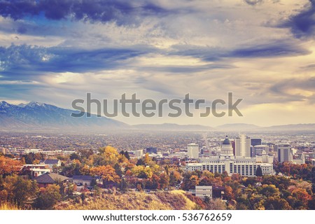 Color toned picture of Salt Lake City downtown, Utah, USA.