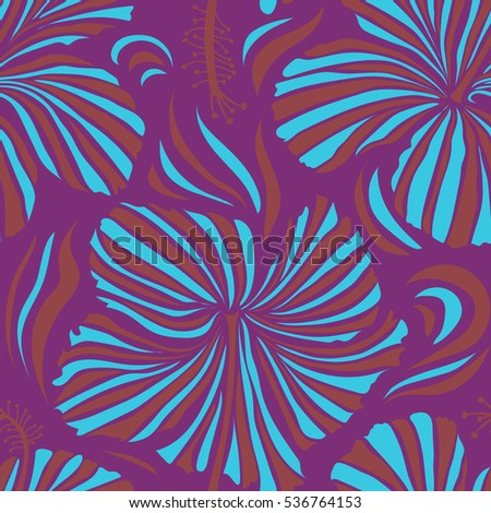 Vector illustration. Seamless pattern with floral motif. Vector flower illustration. Seamless floral pattern with red, blue and purple hibiscus flowers, watercolor.