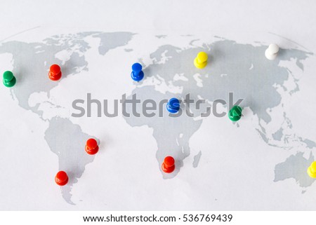 World map with push pins. Concept.