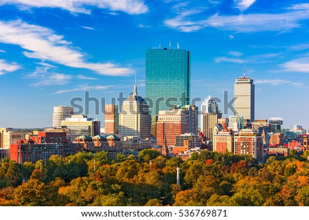 Boston, Massachusetts, USA skyline over Boston Common. Royalty-Free Stock Photo #536769871