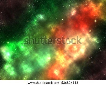 Galaxy nebula shining stars and gas clouds illustration art