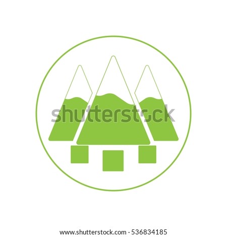  Three Pine trees with snow circle vector icon Green