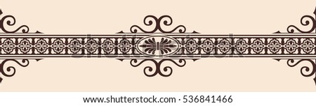 Seamless vintage ornament with elements of Gothic style. Brown pattern on a beige background.