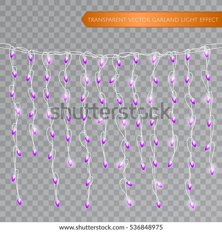 Christmas realistic lights isolated design elements. Glowing lights for Xmas Seasonal Holiday greeting card design. LED neon Garlands decorations template on a transparent background. Vector EPS 10