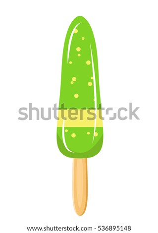 Fruit ice cream, flat cartoon style. Ice cream on a stick. Isolated on white background. Vector illustration, clip art