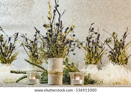 Christmas celebration decoration on silver glitter background