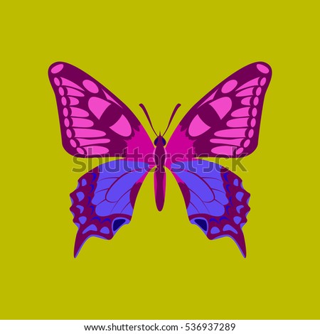 Colorful icon of butterfly isolated on green