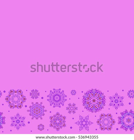 Horizontal Merry Christmas Border on pink background with copy space (place for your text).