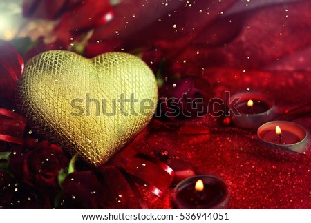 Valentines Day background with heart and roses.