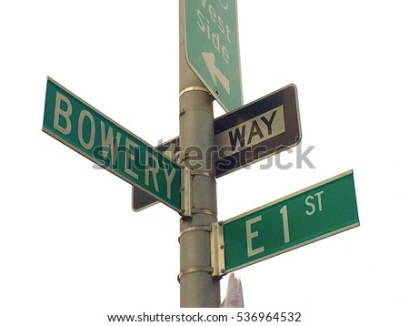 Road sign intersection in New York City creative background
