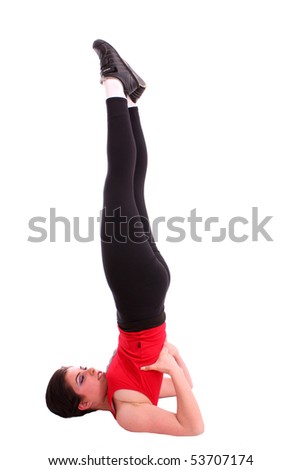 Pretty young girl in the gymnastic pose isolated on white background