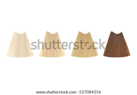 Set of four locks of blonde hair colors, rectangle shape, isolated on white background