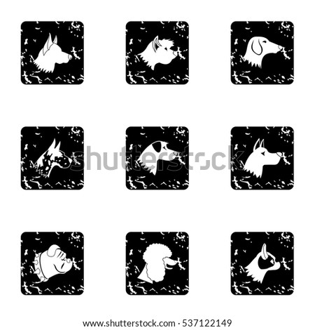 Grunge illustration of 9 dog vector icons for web