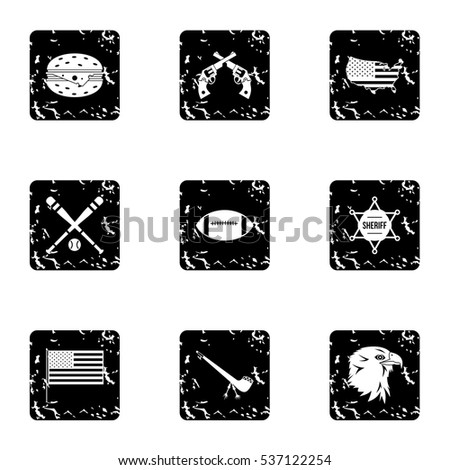 Grunge illustration of 9 USA vector icons for web