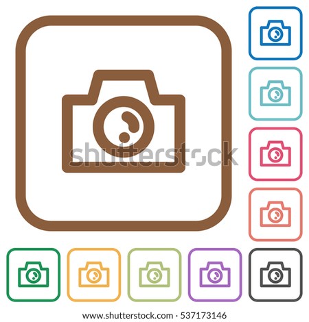 Camera simple icons in color rounded square frames on white background