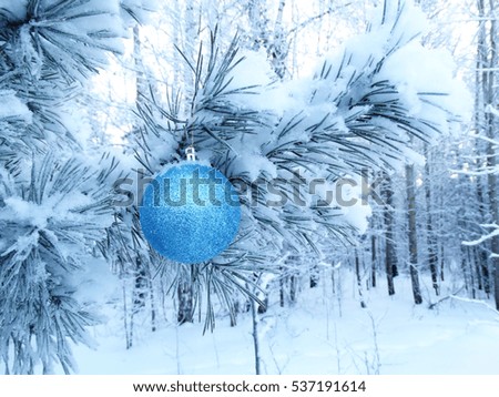 christmas background shiny ball decor on fir branches frame