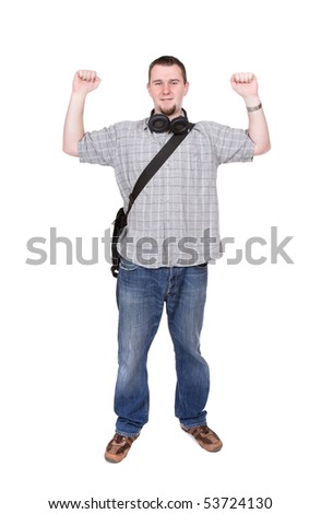 young adult guy over white background