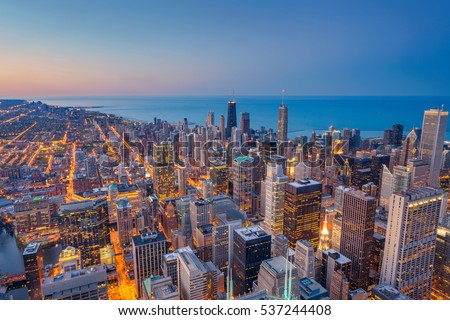 Chicago. Cityscape image of Chicago downtown during twilight blue hour. Royalty-Free Stock Photo #537244408