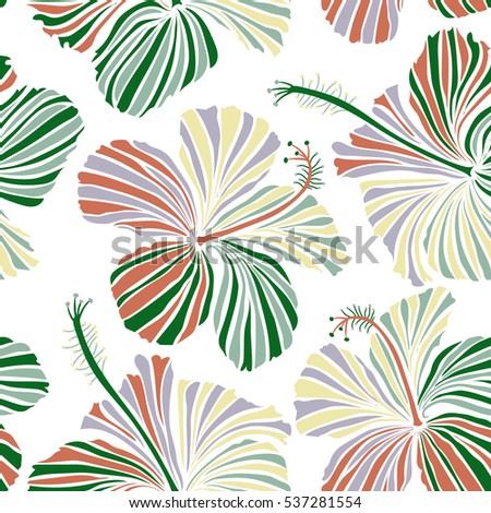 Aloha typography with hibiscus floral illustration for t-shirt print, vector illustration in orange, green and neutral colors on white background.