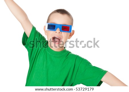 studio shot of young boy with 3D glasses