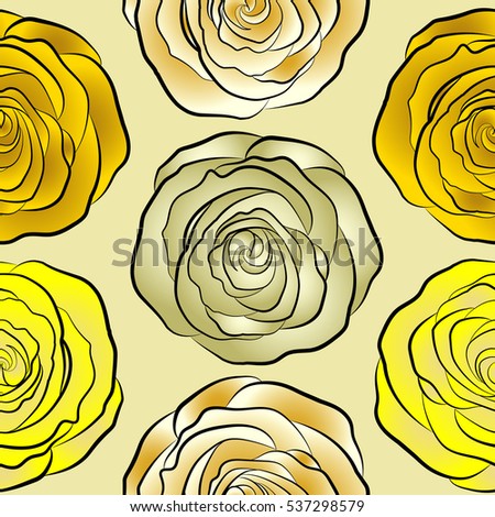 A vintage style vector seamless background pattern with hand drawn watercolor neutral, beige and yellow rose flowers in bloom.