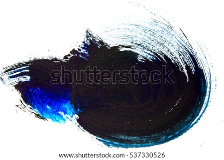 brush strokes on white cardboard watercolor blue paint with smooth transitions in the form of waves and the vortex / Blue paint brush strokes 