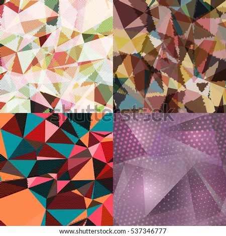 Abstract backgrounds with triangles and colorful geometric shapes. Texture pattern for covers, banners, booklets, etc. For web or printed media.
