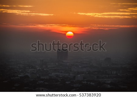 city skyline in sunset