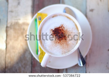 Hot capuccino coffee cup(selective focus)