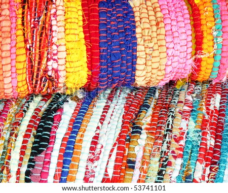 Extreme closeup of colorful Greek carpets