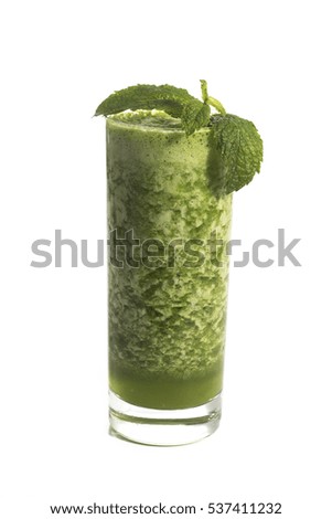 Green detox healthy juice over white background.
