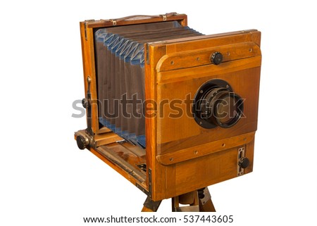 old wooden camera isolated on white background