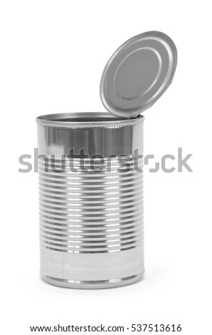 Open Tin Can Isolated on White Background. Royalty-Free Stock Photo #537513616