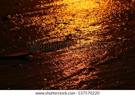 Golden glittering lights of sunset on Pacific Ocean waters. Sea water background
