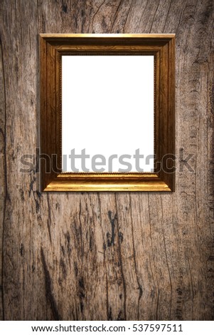 wooden picture frame on old wood  background