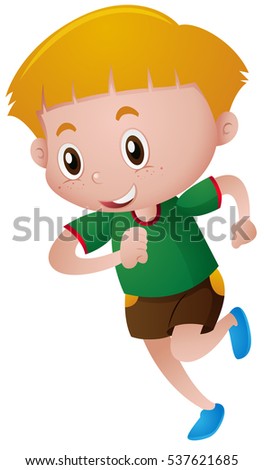 Little boy in green shirt running illustration