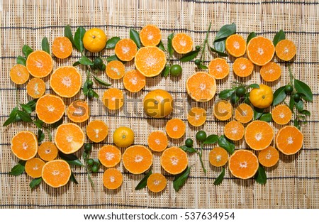 nice chinese oranges show detail in flat lay shot with space for font paste 
