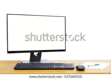 Computer monitor on the table copy space White background