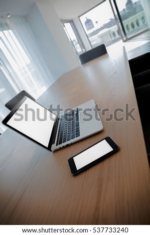 House interior with laptop and phone. Flat. Apartment. High definition photo.