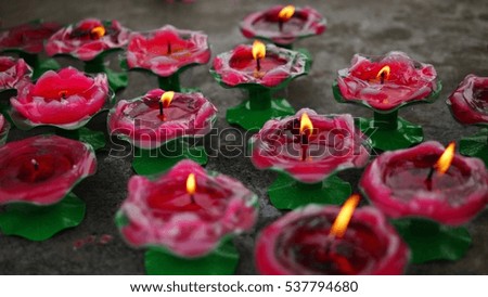Burning lotus candles in the temple