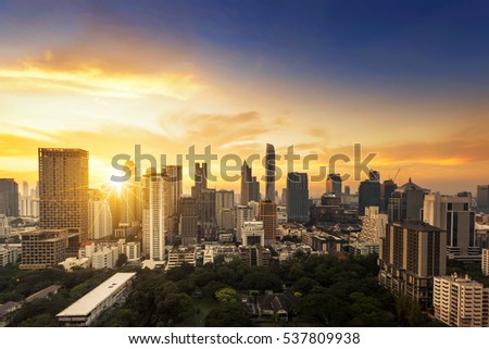 Bangkok city at sunset, Mahanakorn tower, Silom area, Thailand,Asia