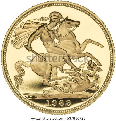 St. George and Dragon reverse. Elizabeth II Gold Proof Sovereign Royalty-Free Stock Photo #537830923