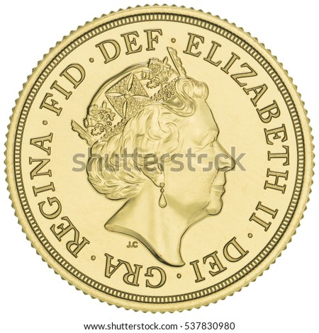 2016 Queen Elizabeth II Sixth Portrait Gold Sovereign. Coin obverse. Royalty-Free Stock Photo #537830980