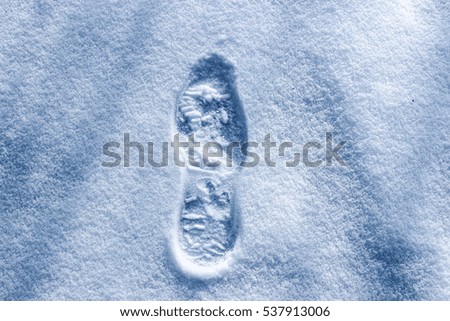 Footprint in the snow. One track is feet in the cold.