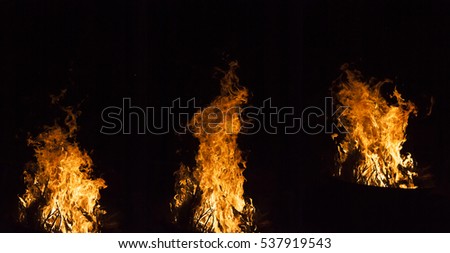 Set of Yellow and orange fire frames  isolated on a black background