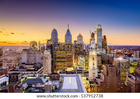 Philadelphia, Pennsylvania, USA downtown city skyline at dusk. Royalty-Free Stock Photo #537952738