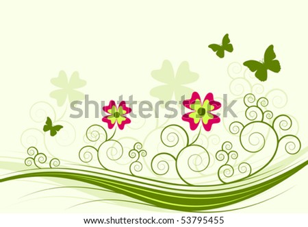 vector abstract flowers and butterflies